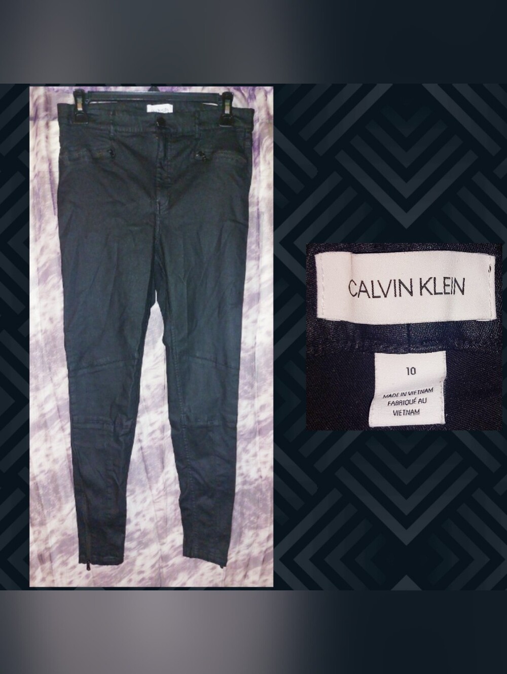 Calvin Klein brand Black Coated Skinny Soft Knit Jeggings Sz 10